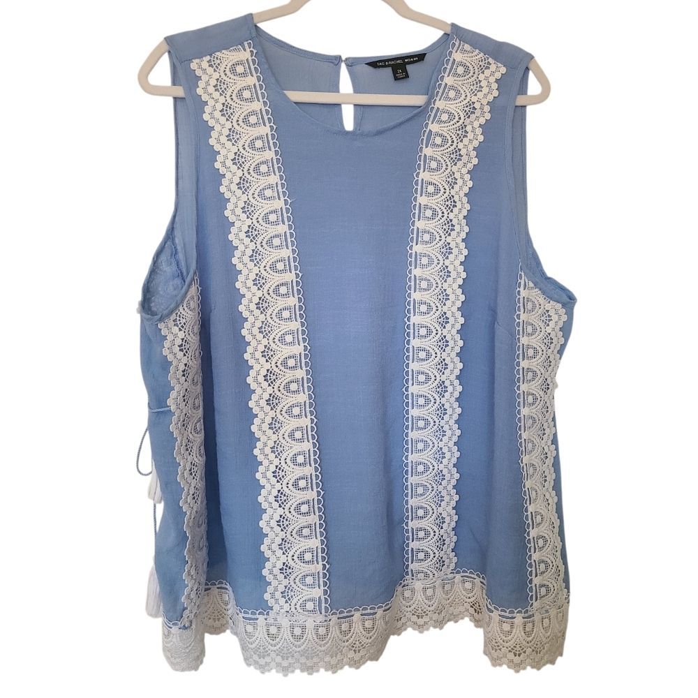 zac & rachel woman plus size sleeveless blouse lace trim bohemian size 2X